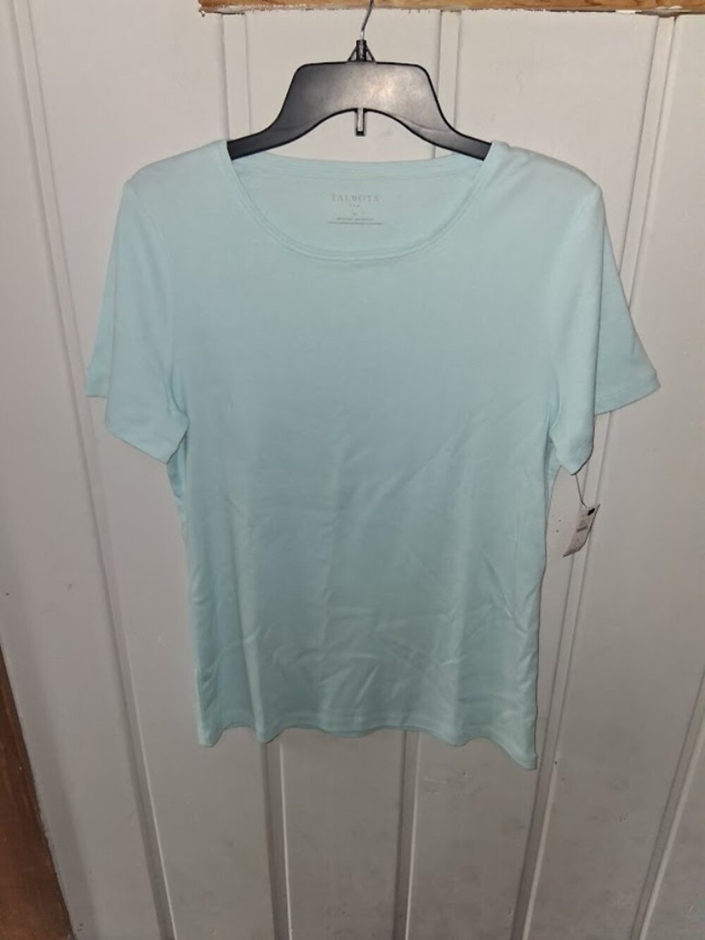Talbots Cotton Round Neck Light Aqua Short Sleeve Tee NWT Sz M